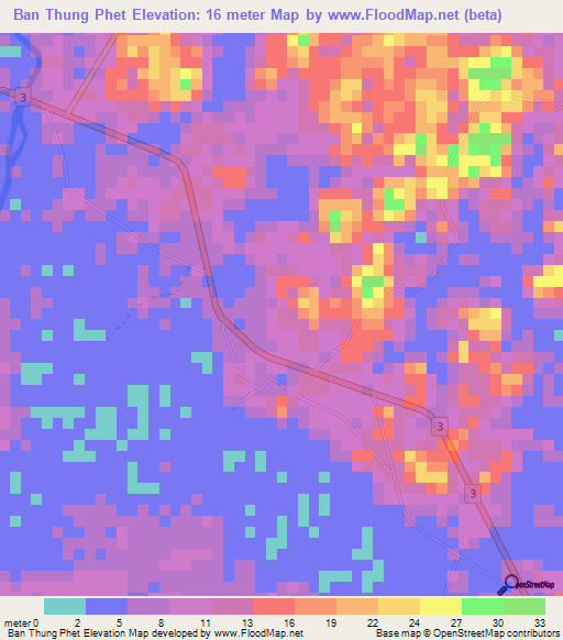 Ban Thung Phet,Thailand Elevation Map
