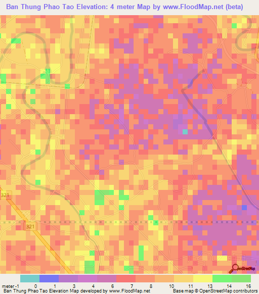 Ban Thung Phao Tao,Thailand Elevation Map