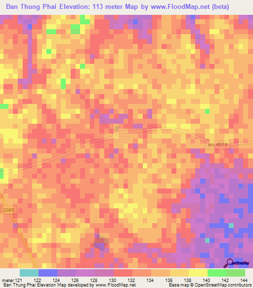 Ban Thung Phai,Thailand Elevation Map