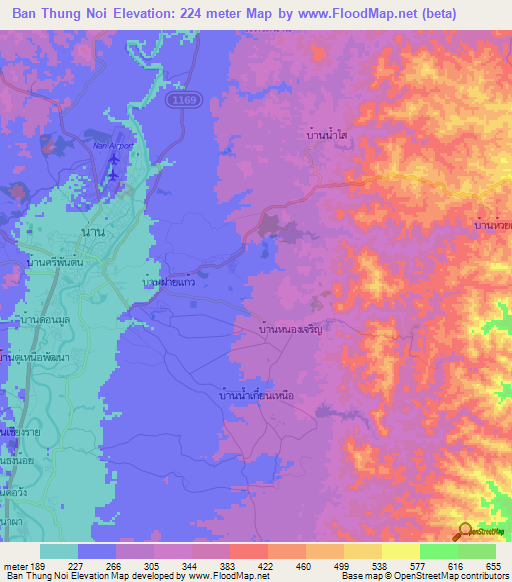 Ban Thung Noi,Thailand Elevation Map