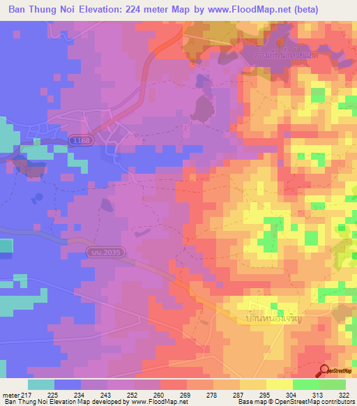 Ban Thung Noi,Thailand Elevation Map