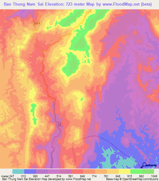 Ban Thung Nam Sai,Thailand Elevation Map