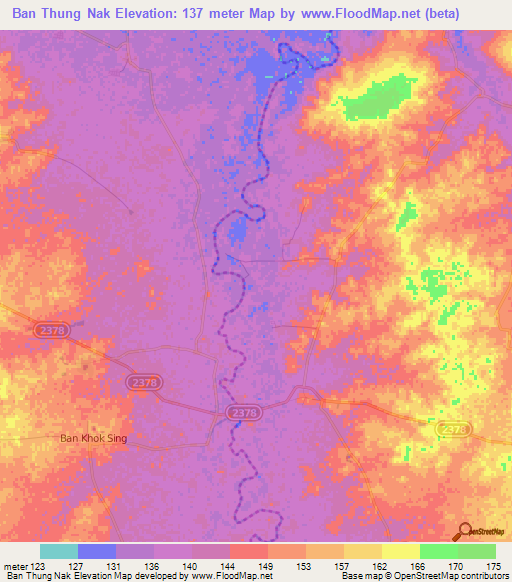 Ban Thung Nak,Thailand Elevation Map