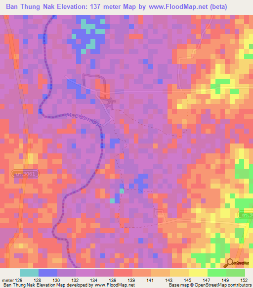 Ban Thung Nak,Thailand Elevation Map