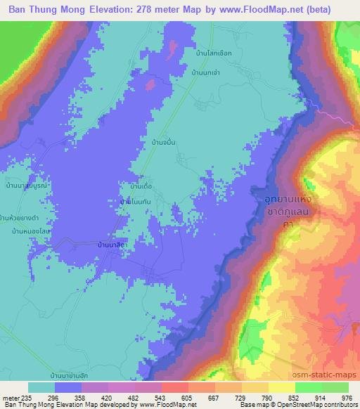 Ban Thung Mong,Thailand Elevation Map