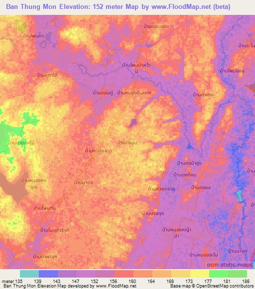 Ban Thung Mon,Thailand Elevation Map