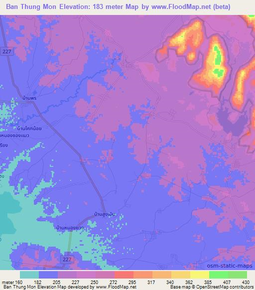 Ban Thung Mon,Thailand Elevation Map