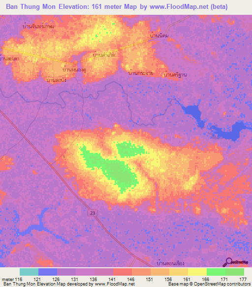 Ban Thung Mon,Thailand Elevation Map