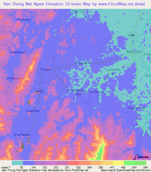 Ban Thung Mai Ngam,Thailand Elevation Map