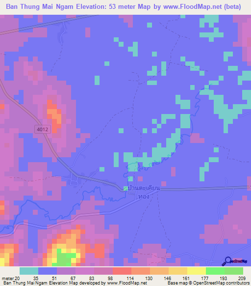 Ban Thung Mai Ngam,Thailand Elevation Map