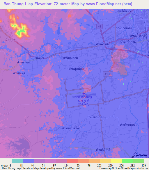 Ban Thung Liap,Thailand Elevation Map