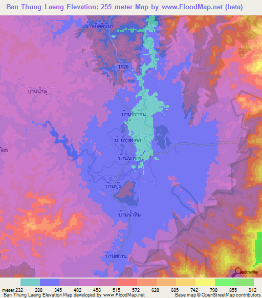 Ban Thung Laeng,Thailand Elevation Map