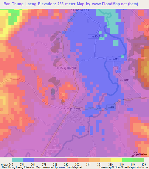 Ban Thung Laeng,Thailand Elevation Map