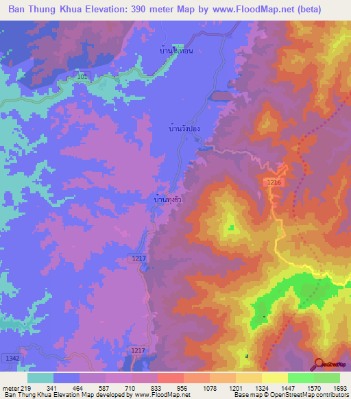 Ban Thung Khua,Thailand Elevation Map