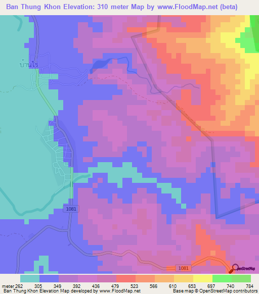 Ban Thung Khon,Thailand Elevation Map