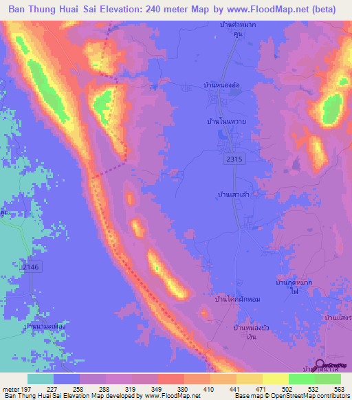 Ban Thung Huai Sai,Thailand Elevation Map