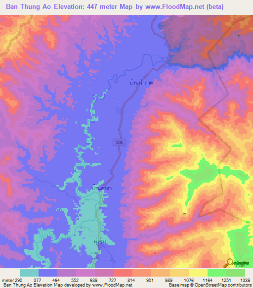 Ban Thung Ao,Thailand Elevation Map