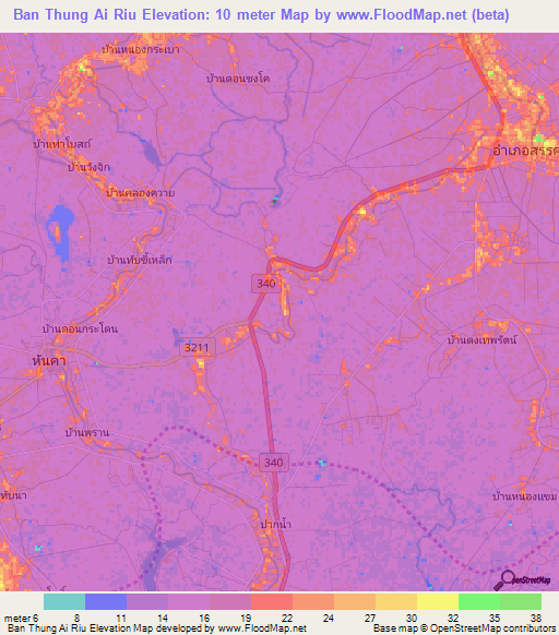 Ban Thung Ai Riu,Thailand Elevation Map