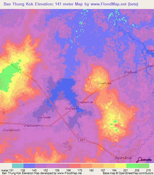 Ban Thung Kok,Thailand Elevation Map