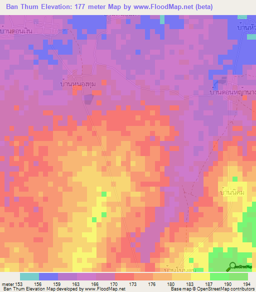 Ban Thum,Thailand Elevation Map