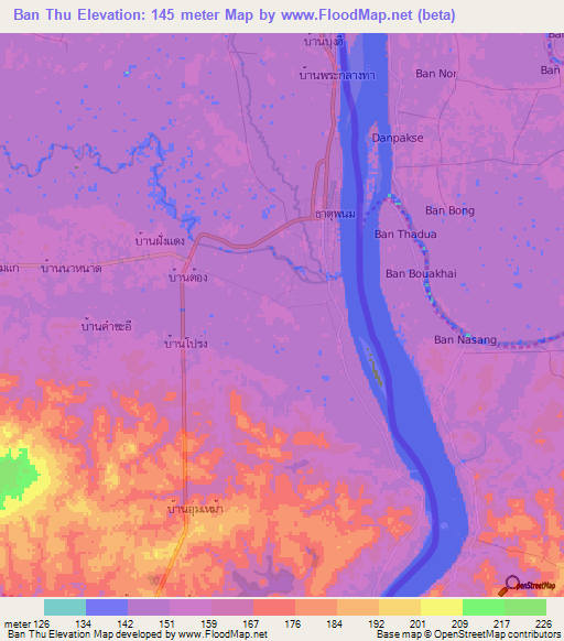 Ban Thu,Thailand Elevation Map