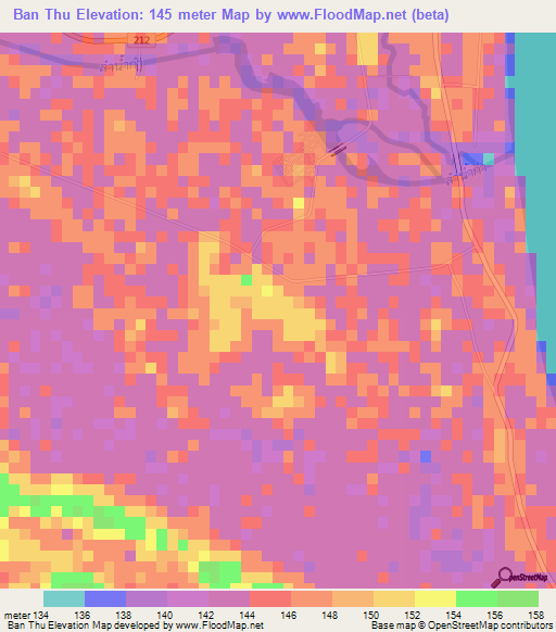 Ban Thu,Thailand Elevation Map