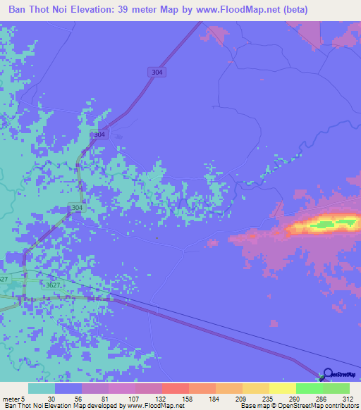 Ban Thot Noi,Thailand Elevation Map