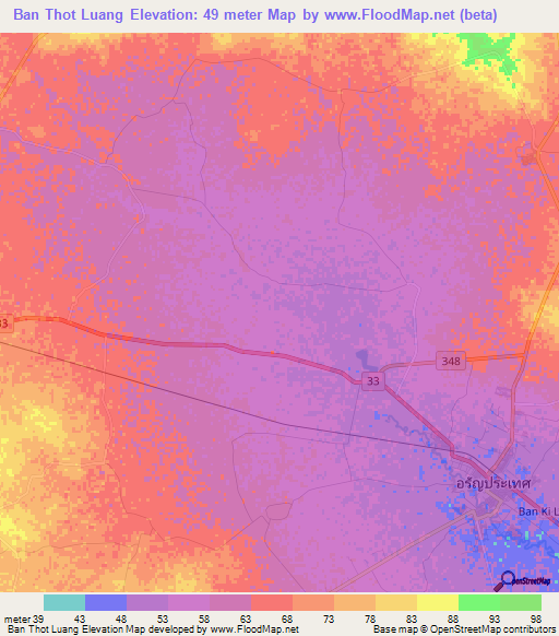 Ban Thot Luang,Thailand Elevation Map