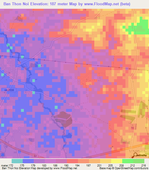 Ban Thon Noi,Thailand Elevation Map
