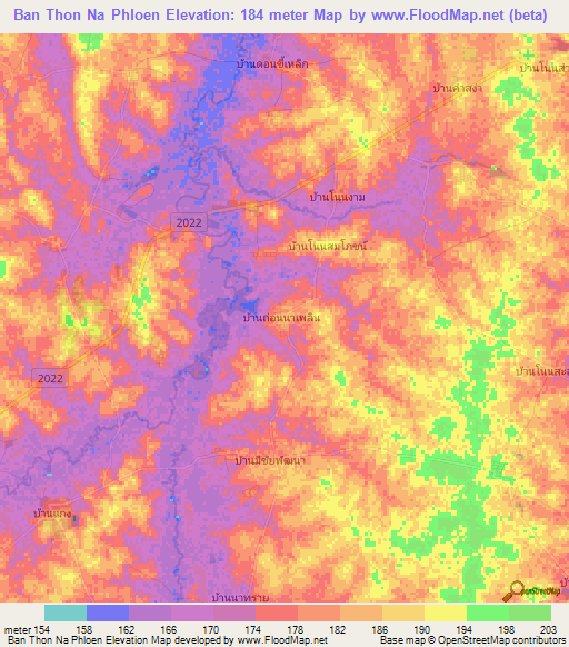 Ban Thon Na Phloen,Thailand Elevation Map