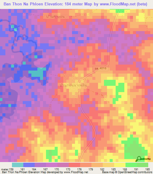 Ban Thon Na Phloen,Thailand Elevation Map