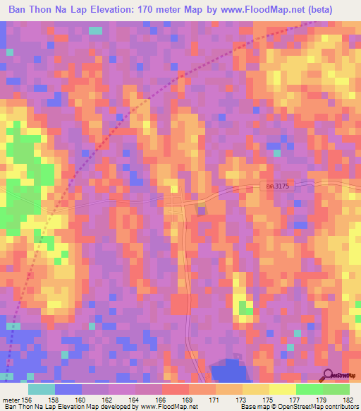 Ban Thon Na Lap,Thailand Elevation Map