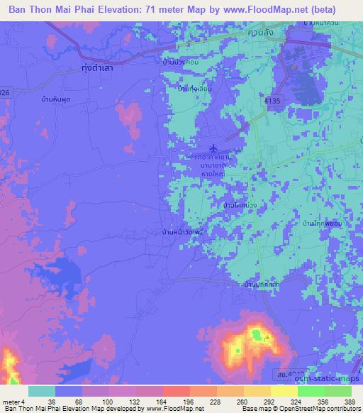 Ban Thon Mai Phai,Thailand Elevation Map