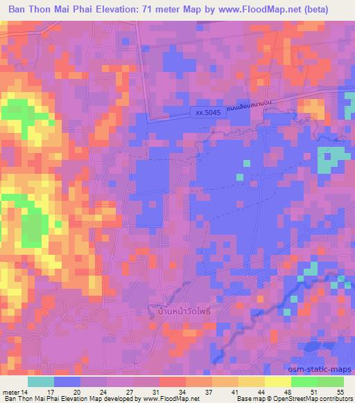 Ban Thon Mai Phai,Thailand Elevation Map
