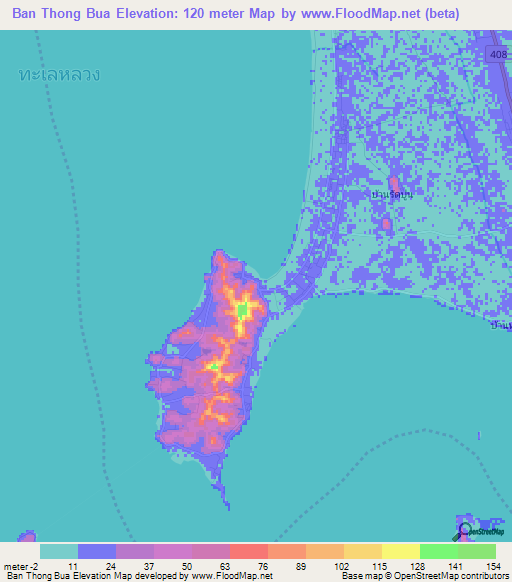 Ban Thong Bua,Thailand Elevation Map