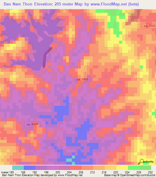 Ban Nam Thon,Thailand Elevation Map