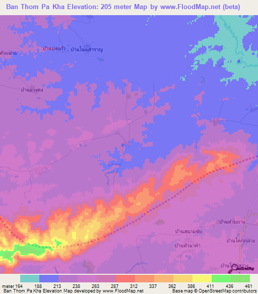 Ban Thom Pa Kha,Thailand Elevation Map