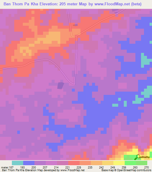 Ban Thom Pa Kha,Thailand Elevation Map