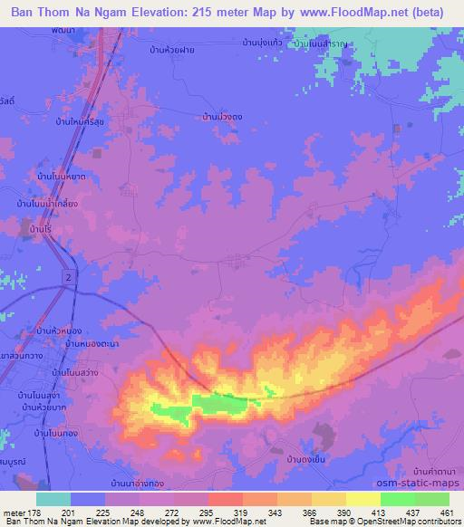 Ban Thom Na Ngam,Thailand Elevation Map