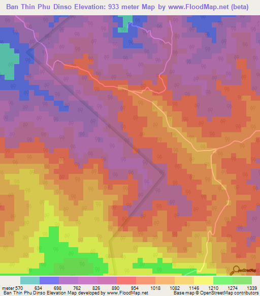 Ban Thin Phu Dinso,Thailand Elevation Map