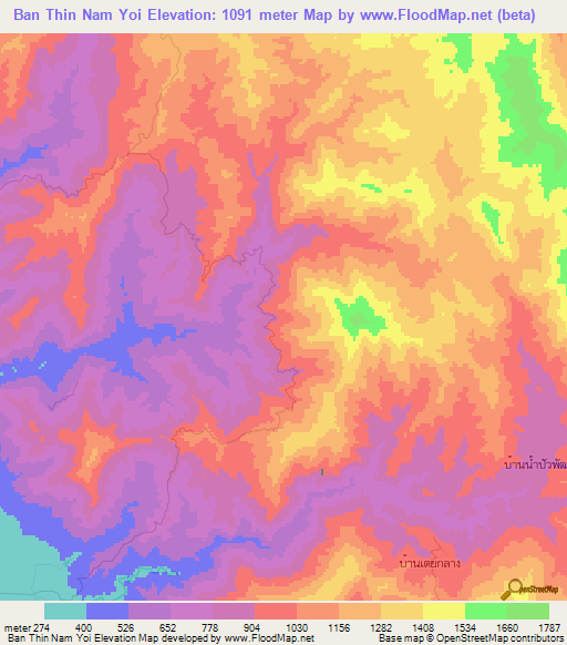 Ban Thin Nam Yoi,Thailand Elevation Map