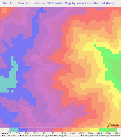 Ban Thin Nam Yoi,Thailand Elevation Map