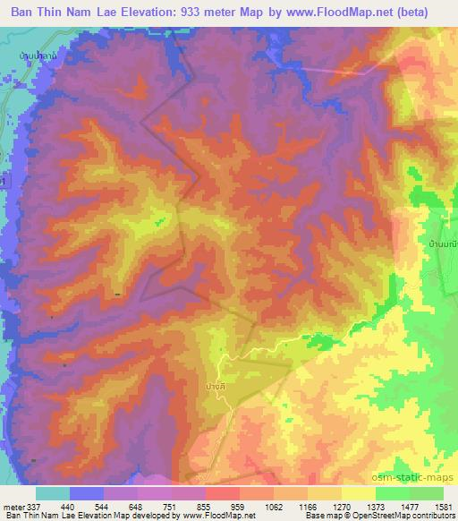 Ban Thin Nam Lae,Thailand Elevation Map