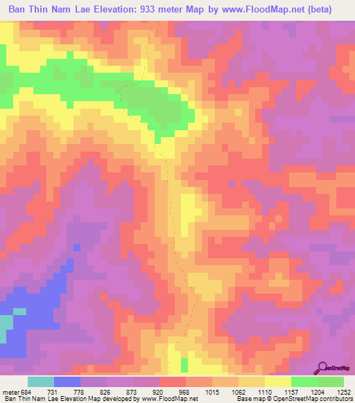 Ban Thin Nam Lae,Thailand Elevation Map
