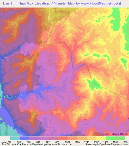 Ban Thin Huai Kok,Thailand Elevation Map