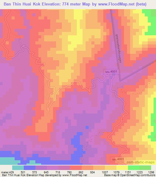 Ban Thin Huai Kok,Thailand Elevation Map