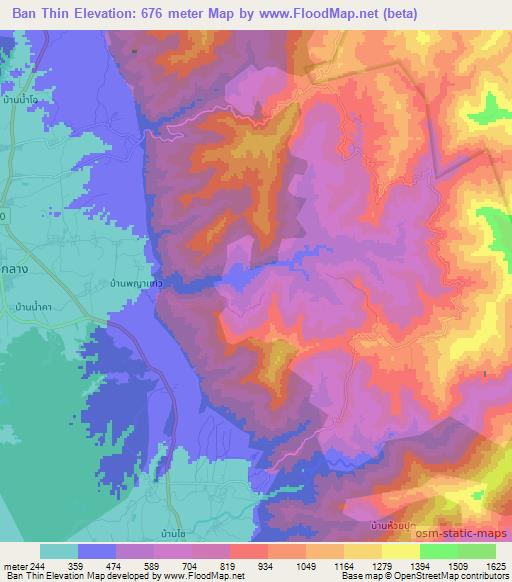 Ban Thin,Thailand Elevation Map