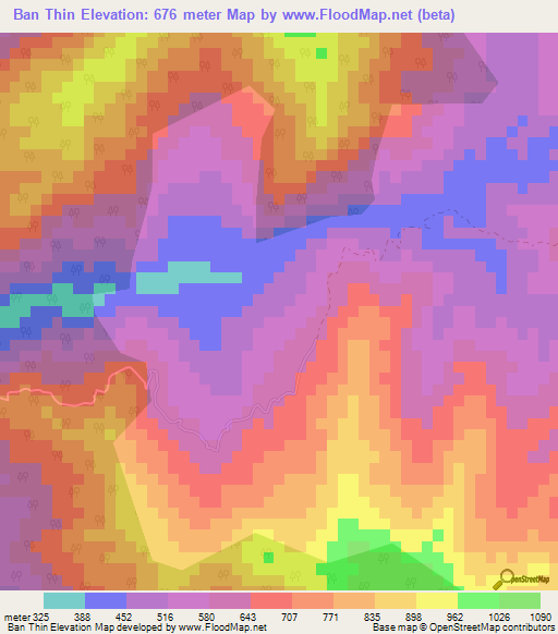 Ban Thin,Thailand Elevation Map