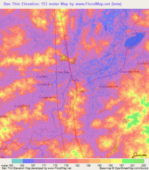 Ban Thin,Thailand Elevation Map
