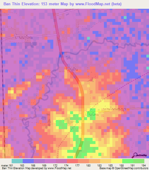 Ban Thin,Thailand Elevation Map